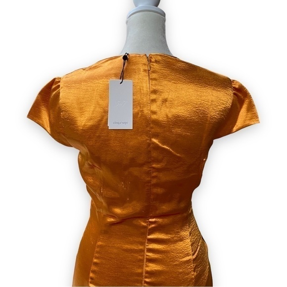 cinq a Sept Natalia Short Sleeve Satin Mini Dress in Citrine Orange | Size 0 - Picture 7 of 15